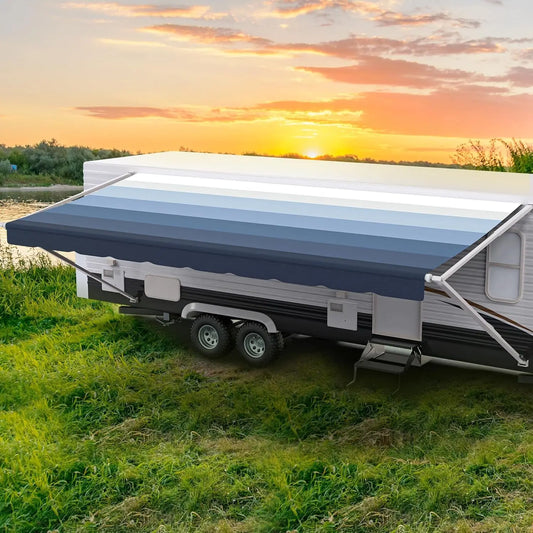 - RV Awning Fabric Replacement - Heavy Duty Weatherproof Vinyl - Universal Outdoor Canopy for Camper, Trailer, and Motorhome Awnings - Pacific Blue - 21' (Fabric 20' 2")