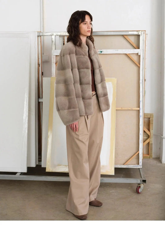 Imported Purple Label Mink Coat Horizontal Ridge Leaning against the Ridge Craft Mink Fur Coat