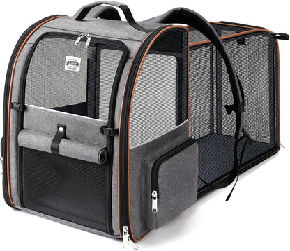 Large Cat Backpack Carrier Expandable Pet Carrier Backpack for Small Dogs Medium Cats Fit up to 18 Lbs, Dog Backpack Carrier, Foldable Puppy Backpack Carrier for Travel, Hiking,Grey