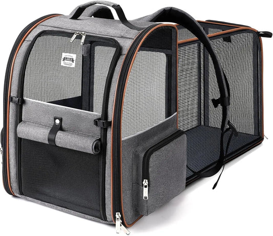 Large Cat Backpack Carrier Expandable Pet Carrier Backpack for Small Dogs Medium Cats Fit up to 18 Lbs, Dog Backpack Carrier, Foldable Puppy Backpack Carrier for Travel, Hiking,Grey