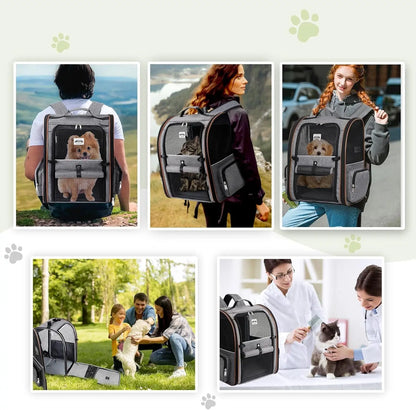 Large Cat Backpack Carrier Expandable Pet Carrier Backpack for Small Dogs Medium Cats Fit up to 18 Lbs, Dog Backpack Carrier, Foldable Puppy Backpack Carrier for Travel, Hiking,Grey
