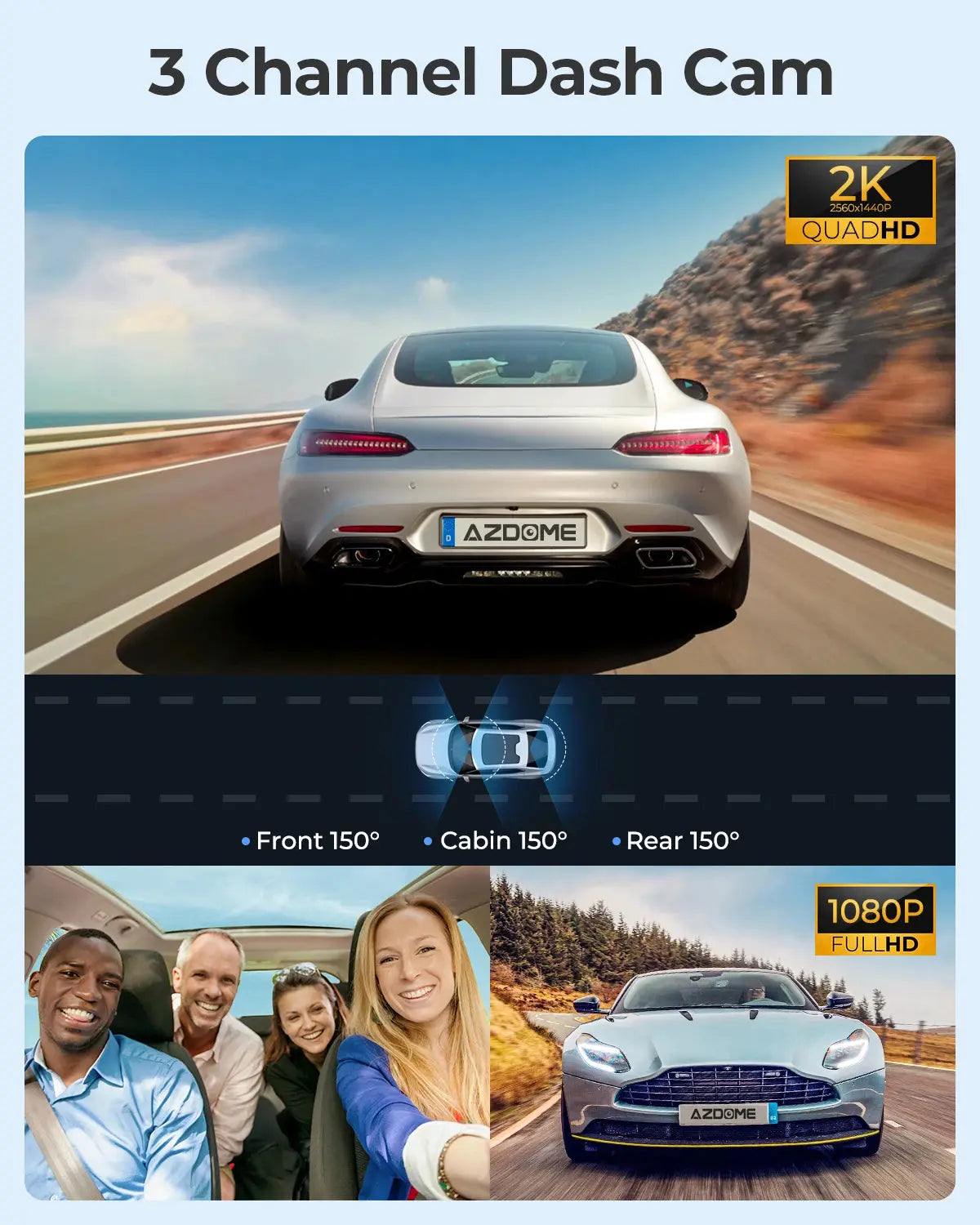 M550 Pro 5.8Ghz Wifi 2/3 Channel Dash Cam 4K+1080P Built-In GPS 3.19" IPS Screen Car DVR IR Night Vision 24H Parking Mode