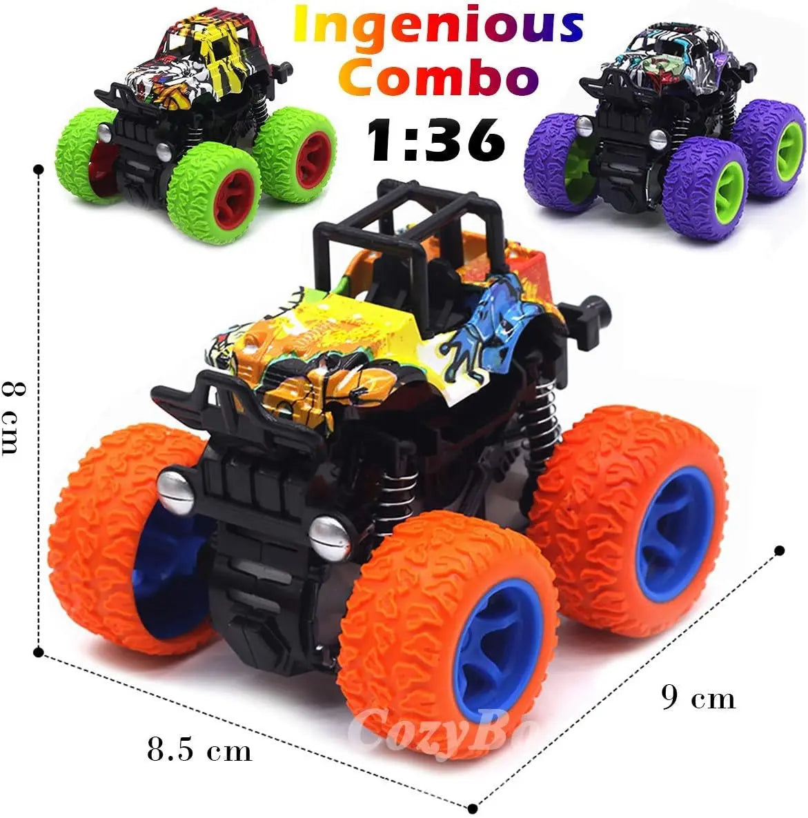 ™ Monster Trucks Toys - 3 Pack Friction Powered Mini Push and Go Car Truck Playset Inertia Vehicle for Kids Best Christmas Birthday Party Gift for Boys Girls Aged 3 and Above
