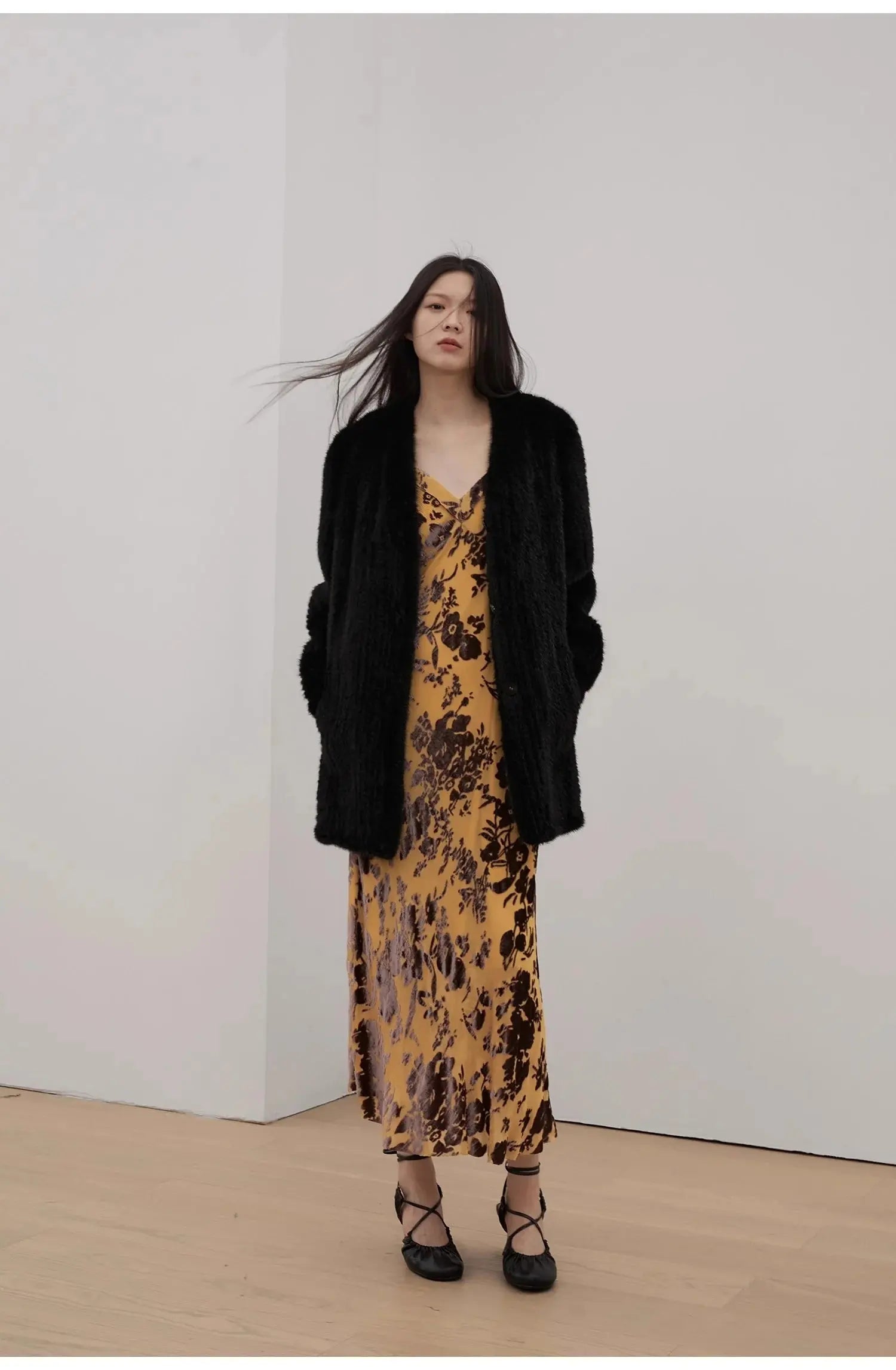 "Moon Serenade" High-Luxury Imported Velvet Mink Woven Fur Coat Mid-Length Mink Coat (Handmade)