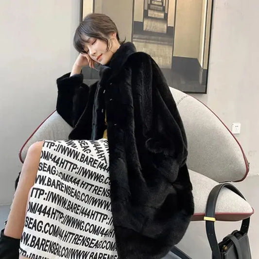 2025 New Import Real Mink Fur Coats Women High Quality Winter Warm Thick Natural Mink Fur Jackets Female Oversize