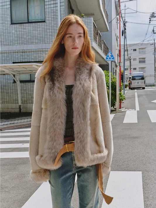 Paris Pictorial Vintage Two-Tone Fox Fur Collar Soft Otter Fur Jacket