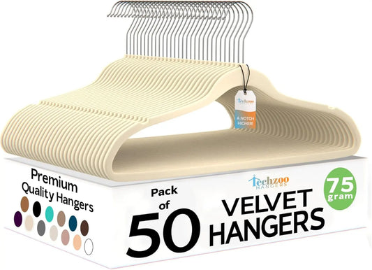Premium Quality Velvet Hanger Set of 50 - Ultra -Thin No Slip Velvet Suit Hangers - Swivel Hooks, STRONGER than Standard Velvet Hangers - Space Saving Clothes Hangers - Ivory