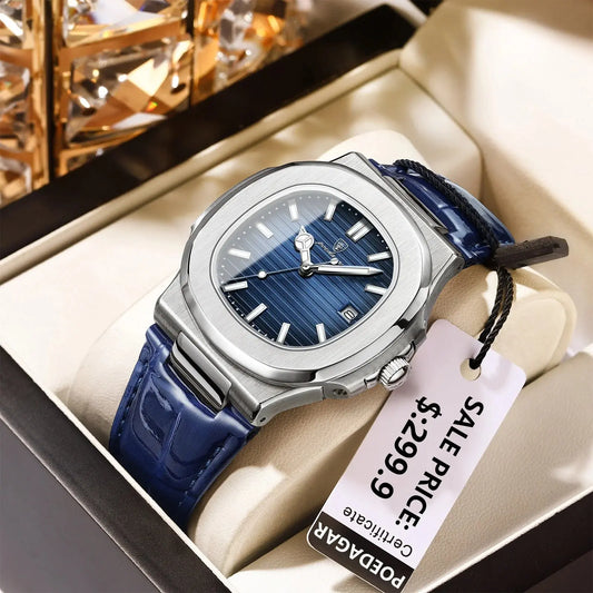 Top Luxury Man Watch Date Waterproof Luminous Leather Watches for Men High Quality Square Men'S Quartz Wristwatch Reloj
