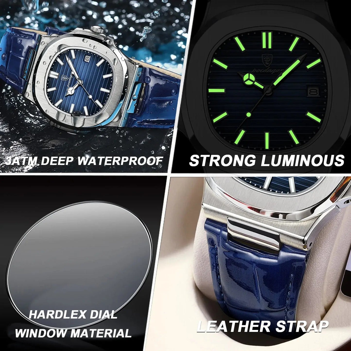 Top Luxury Man Watch Date Waterproof Luminous Leather Watches for Men High Quality Square Men'S Quartz Wristwatch Reloj