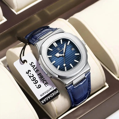 Top Luxury Square Man Watch Date Waterproof Luminous Men Wristwatch High Quality Leather Men'S Quartz Watches+Box Reloj