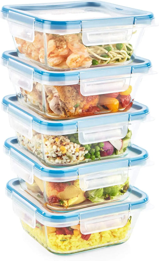 Total Solution Glass Food Storage Containers Set with Plastic Lids, 10 PC