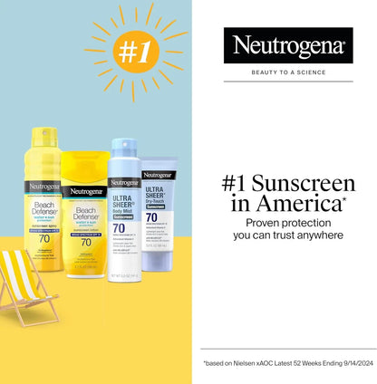 Ultra Sheer Body Mist Sunscreen Spray Broad Spectrum SPF 70, Lightweight, Non-Greasy & Water Resistant, Oil-Free & Non-Comedogenic UVA/UVB Sunscreen Mist, 5 Oz (Pack of 3)