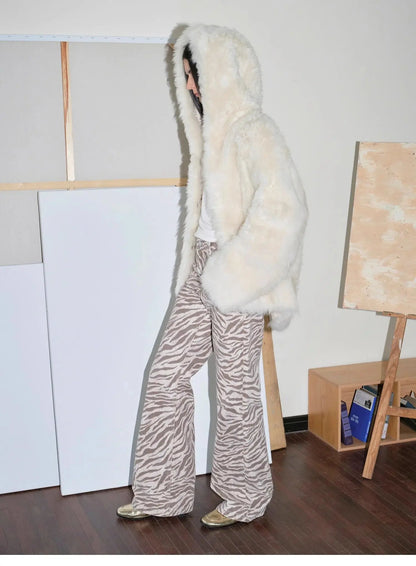 "Winter Snow" Lazy Silhouette Hooded Tuscan Curly Sheepskin Fur Coat Winter